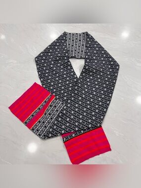 Anthropologie Maeve Black & White Pattern Scarf with Pink Cuff Accents